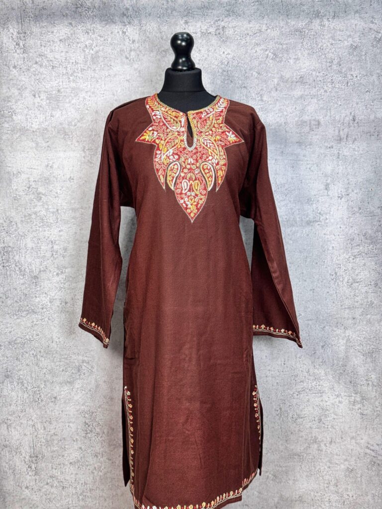Ruhmah Chestnut Hand Needle Work Pheran
