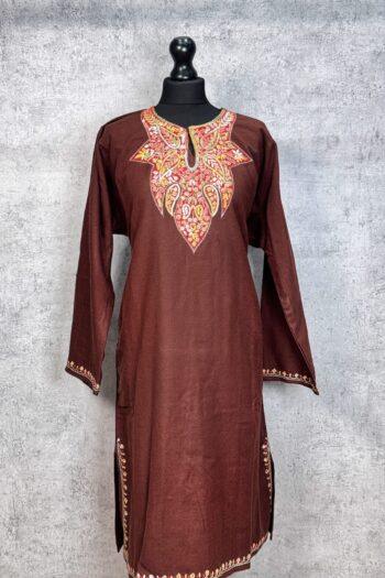 Ruhmah Chestnut Hand Needle Work Pheran