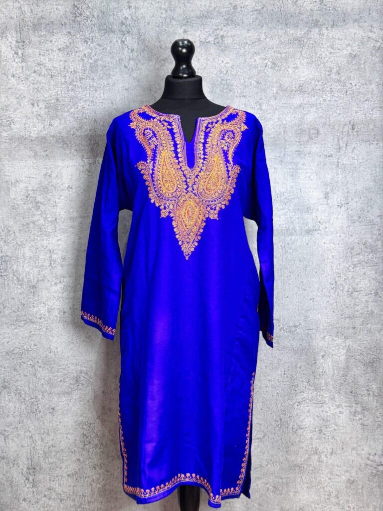 Shahnoor Royal Blue Acro Wool Pheran with Hand Needle Work