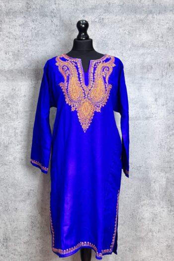 Shahnoor Royal Blue Acro Wool Pheran with Hand Needle Work