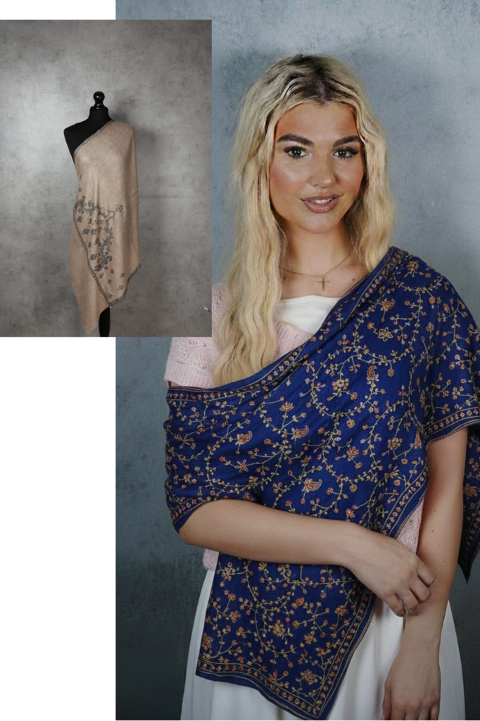 Handwoven Pashmina Scarf with Fine Sozni Embroidery