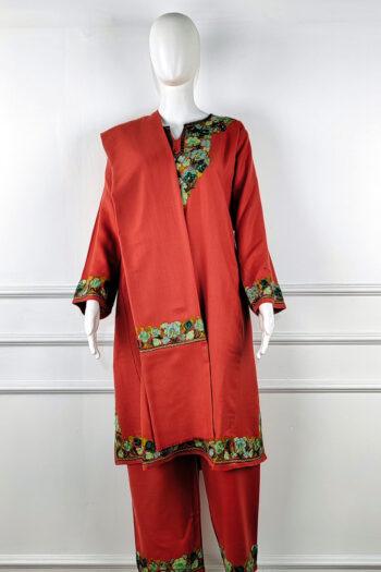 Mehr-e-Surkh Aari Embroidered Wool Pheran