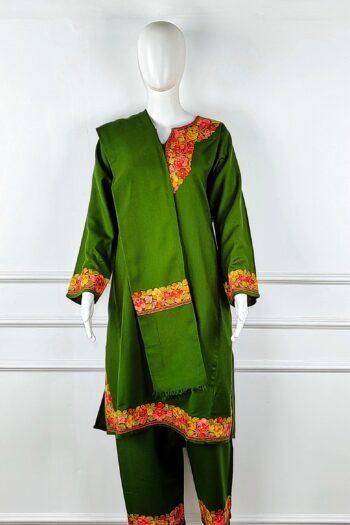 Sabz-e-Gulshan Aari Embroidered Acro Wool Pheran Set
