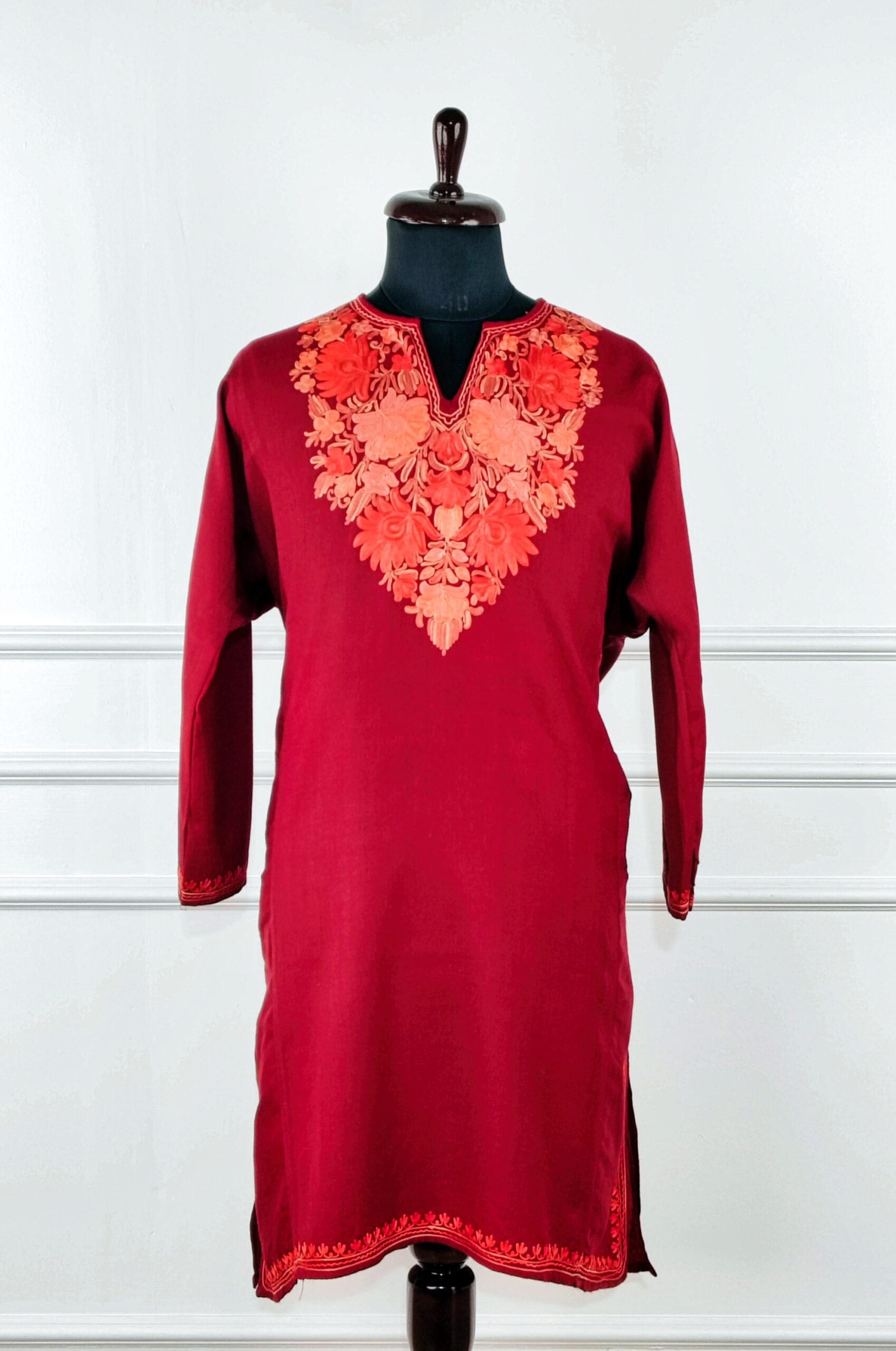 1b-2-600x905 Surkh-e-Gulnaar Aari Embroidered Wool Pheran - Image 3