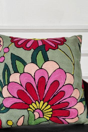 Rosette Garden Kashmiri Wool Cushion Cover