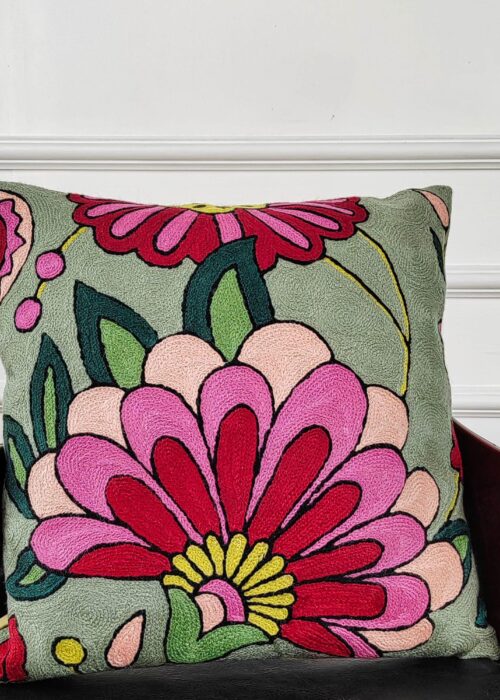 Rosette Garden Kashmiri Wool Cushion Cover