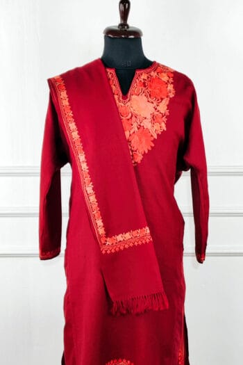 Surkh-e-Gulnaar Aari Embroidered Wool Pheran