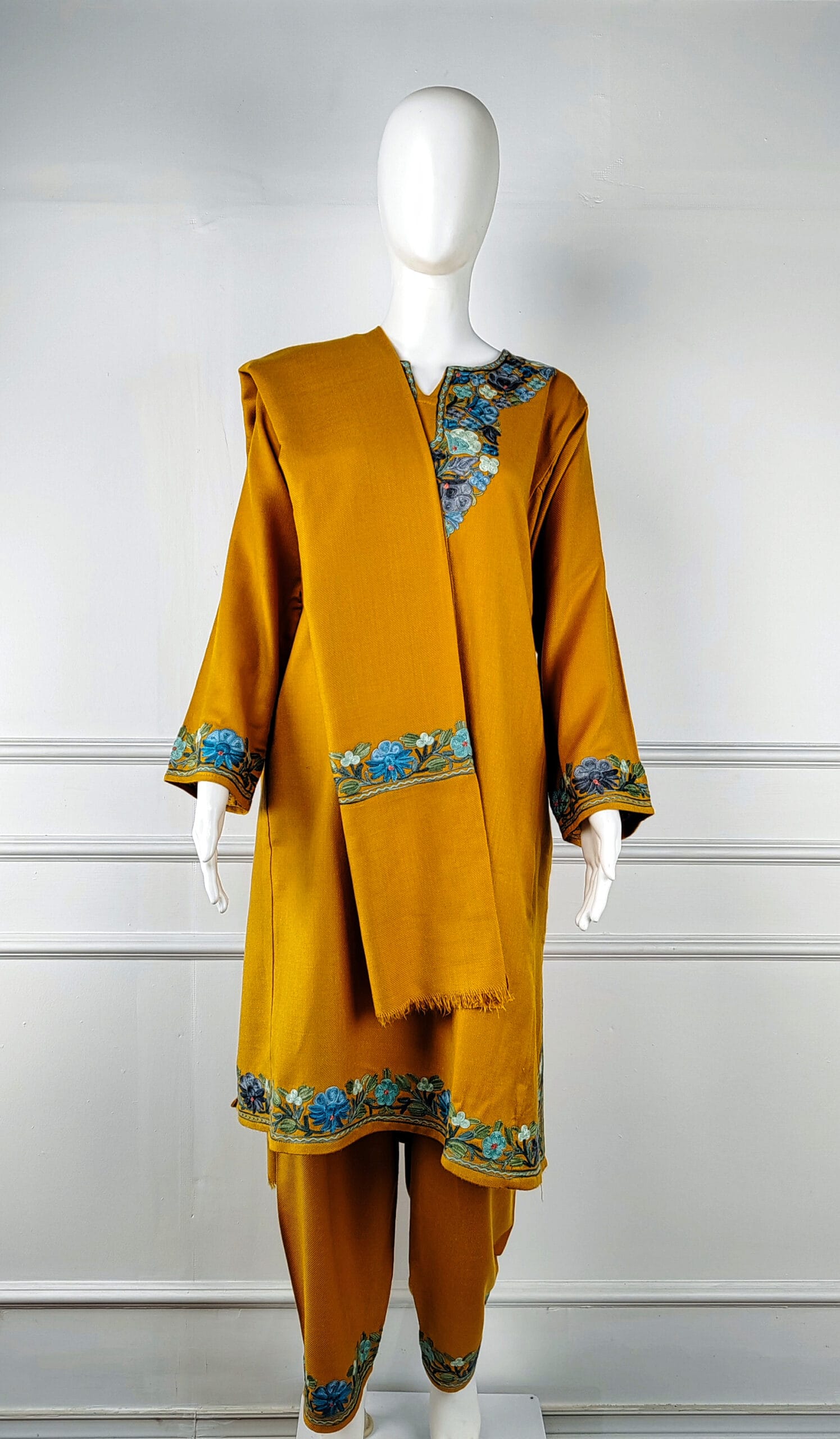 2b-600x1027 Saffron Neel Aari Embroidered Wool Pheran