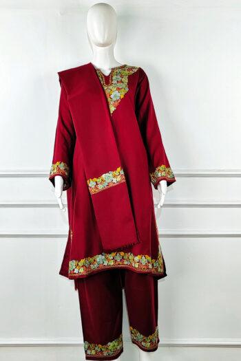 Laal Gulshan Aari Embroidered Wool Pheran