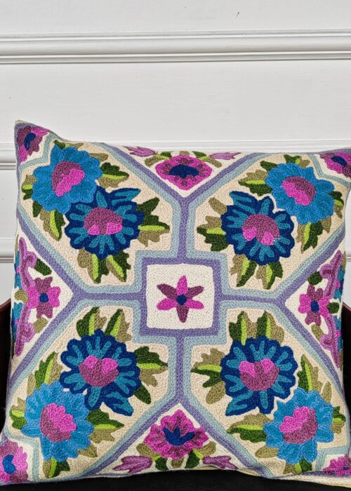 Mosaic Bloom Kashmiri Wool Cushion Cover