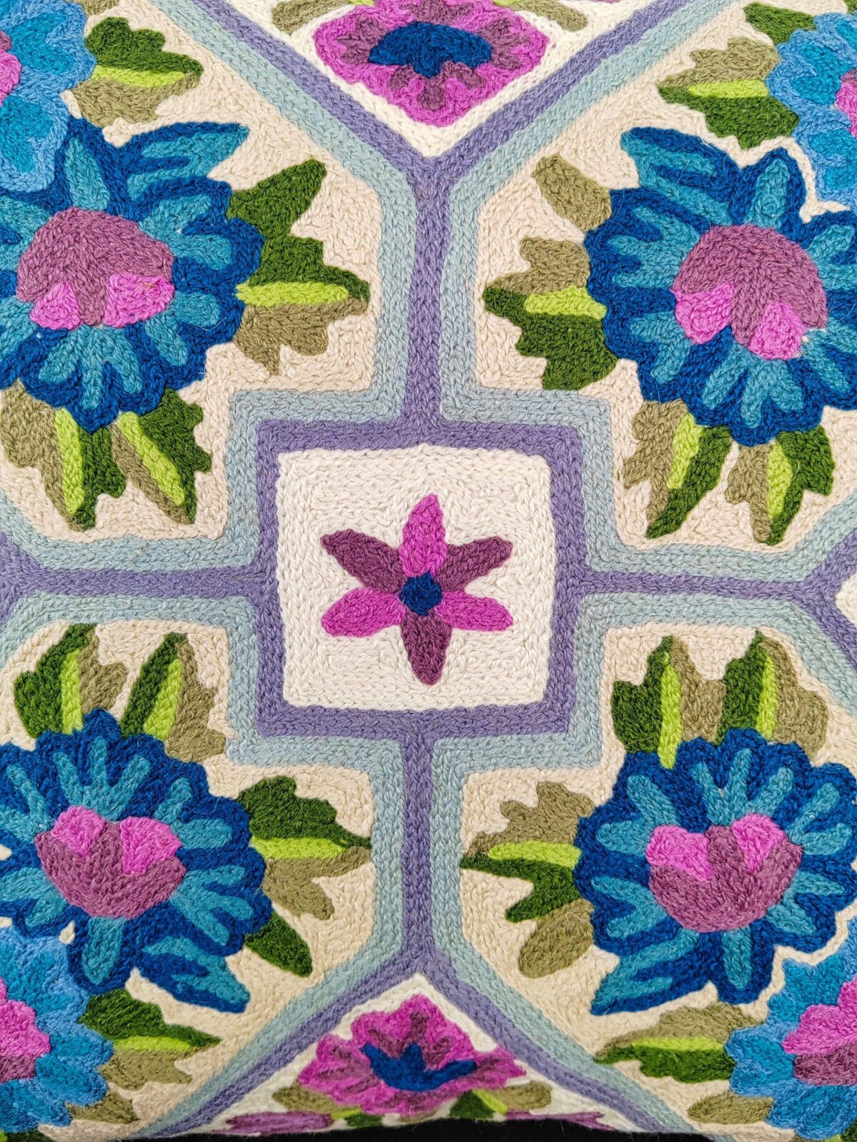Mosaic Bloom Kashmiri Wool Cushion Cover