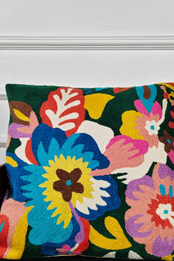 Verdant Carnival Kashmiri Wool Cushion Cover