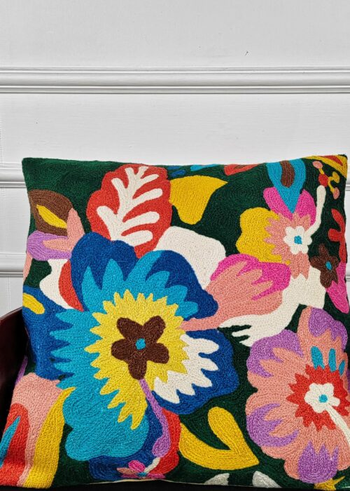 Verdant Carnival Kashmiri Wool Cushion Cover