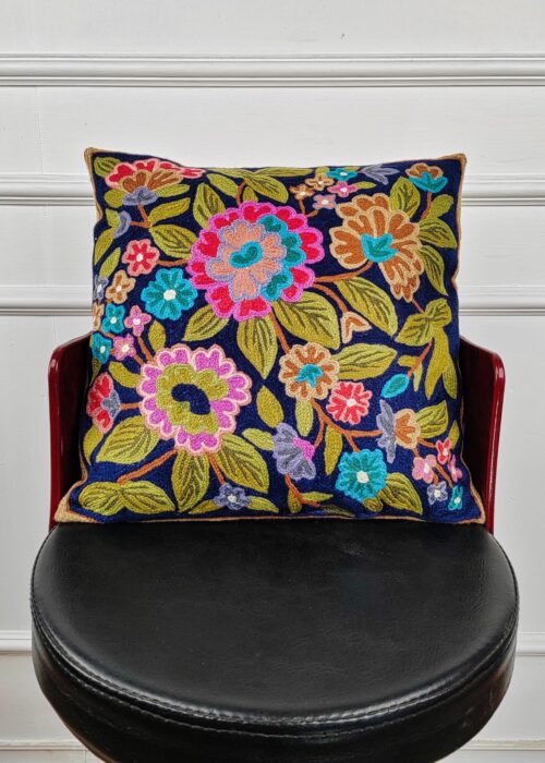 Midnight Meadow Kashmiri Wool Cushion Cover