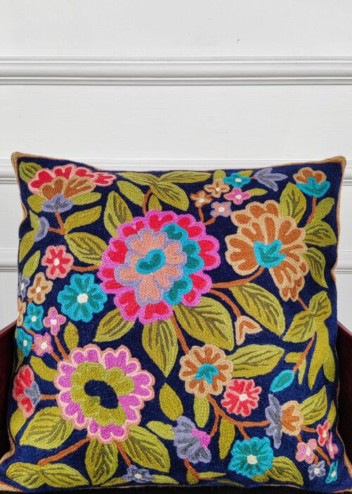 Midnight Meadow Kashmiri Wool Cushion Cover