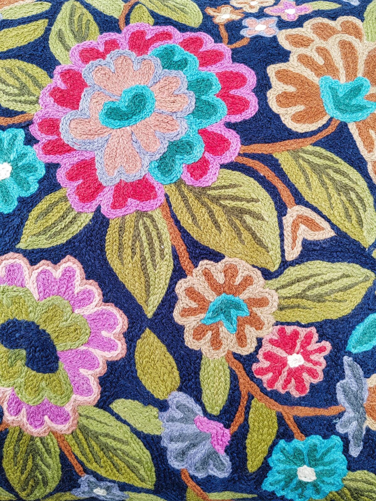 Midnight Meadow Kashmiri Wool Cushion Cover
