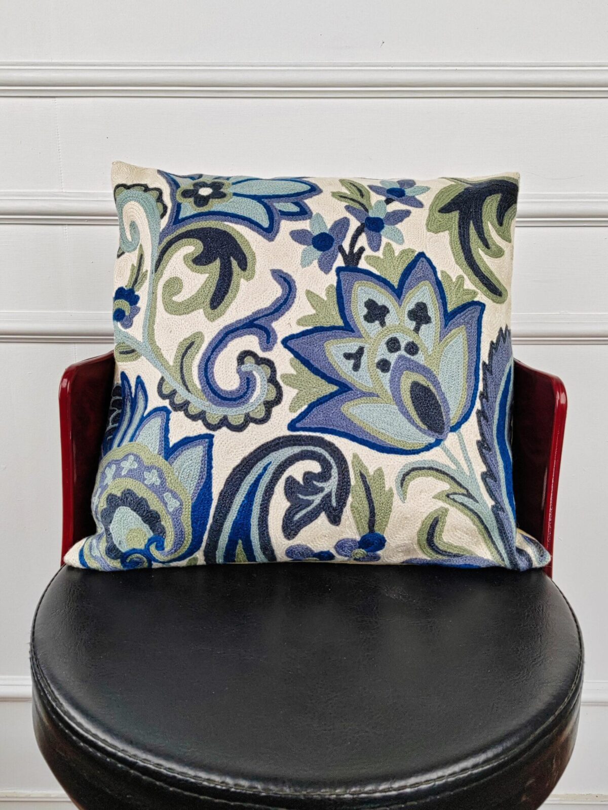 Azure Vines Kashmiri Wool Cushion Cover