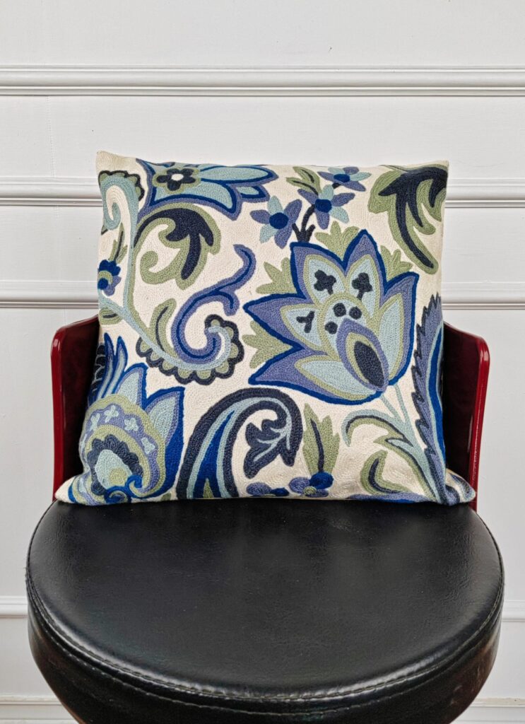 Azure Vines Kashmiri Wool Cushion Cover