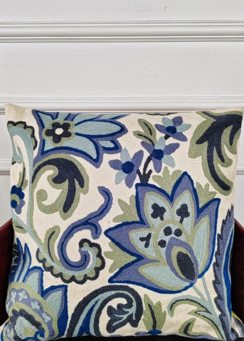 Azure Vines Kashmiri Wool Cushion Cover