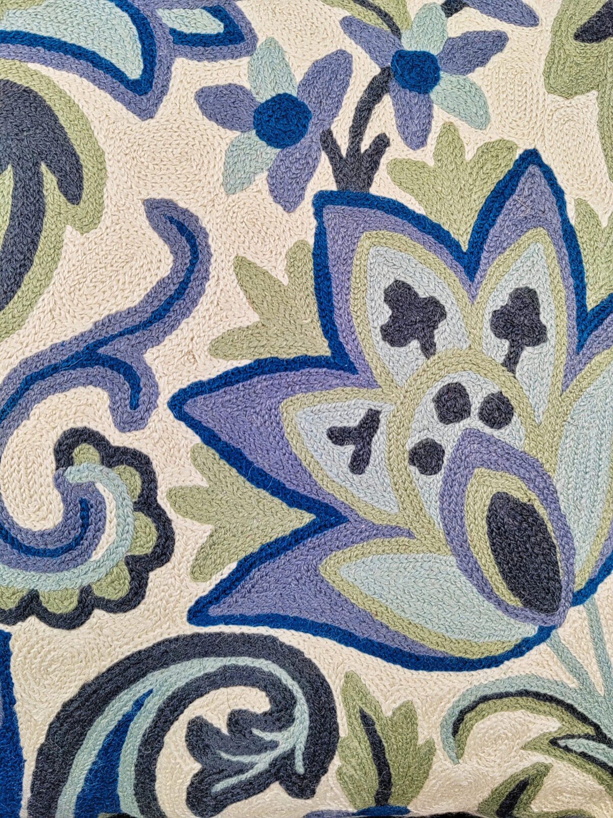 Azure Vines Kashmiri Wool Cushion Cover