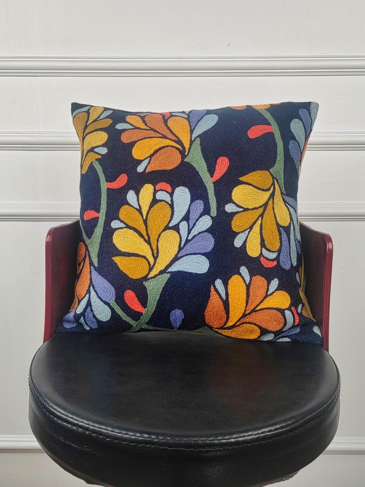 Midnight Marigold Cascade Kashmiri Cushion Cover