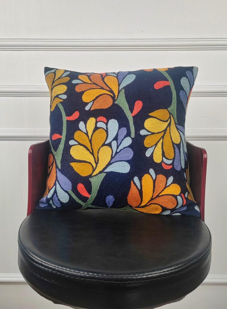 Midnight Marigold Cascade Kashmiri Cushion Cover