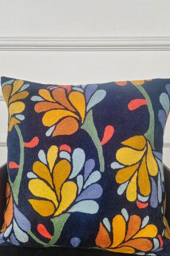 Midnight Marigold Cascade Kashmiri Cushion Cover