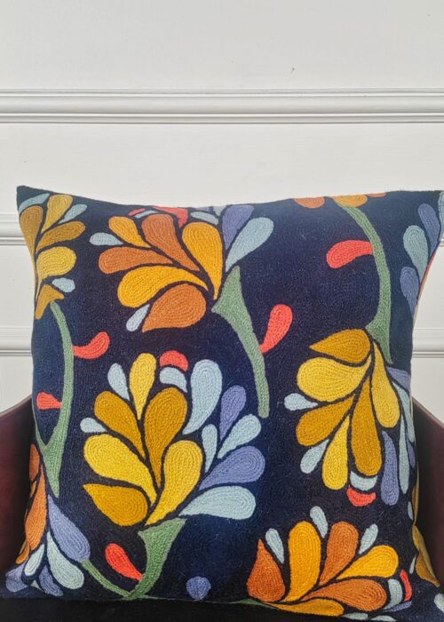 Midnight Marigold Cascade Kashmiri Cushion Cover