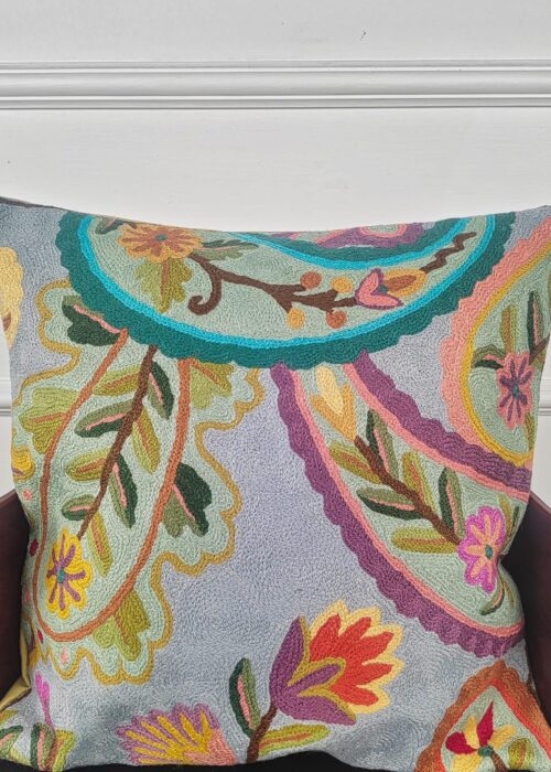 Celadon Paisley Canopy Kashmiri Cushion Cover