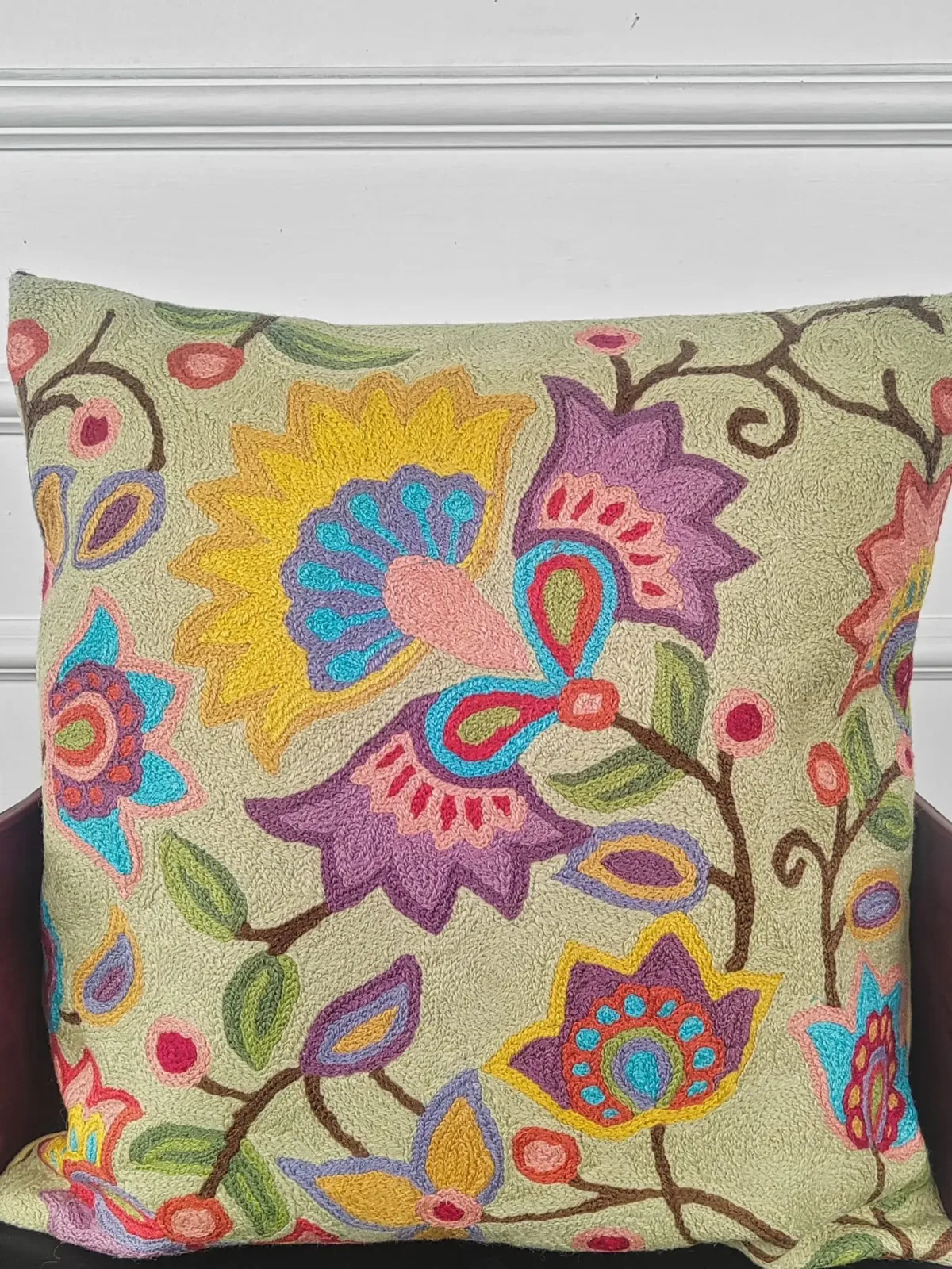 Verdant Bloom Symphony Kashmiri Cushion Cover