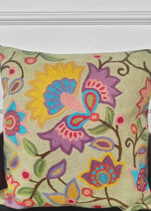 Verdant Bloom Symphony Kashmiri Cushion Cover