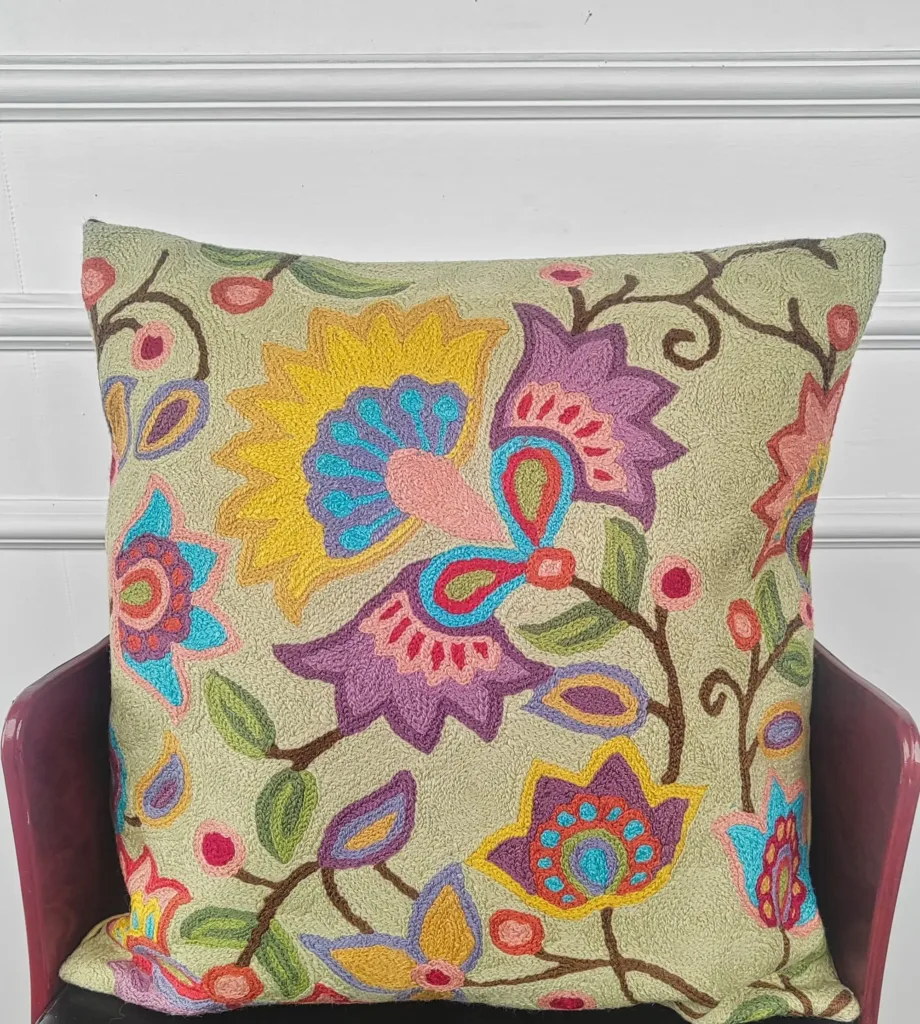 Verdant Bloom Symphony Kashmiri Cushion Cover