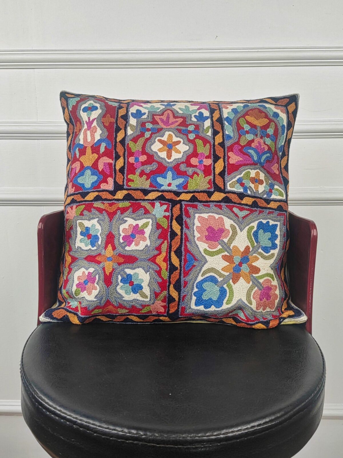 Crimson Mosaic Heritage Kashmiri Cushion Cover
