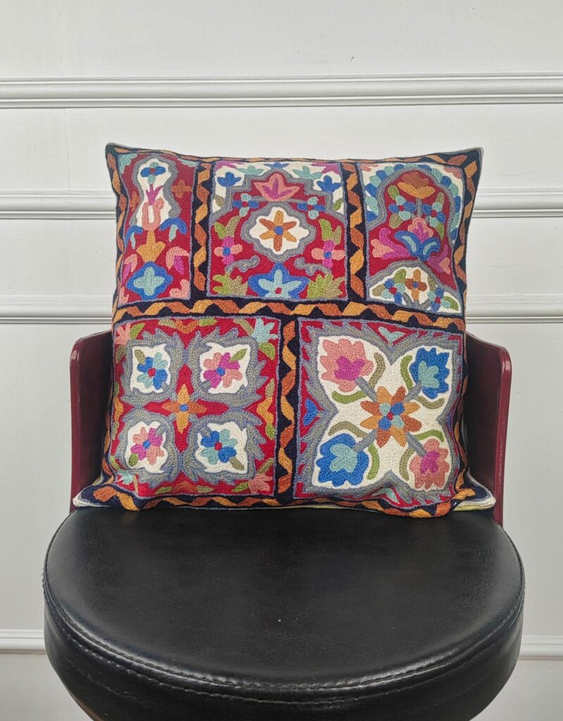 Crimson Mosaic Heritage Kashmiri Cushion Cover