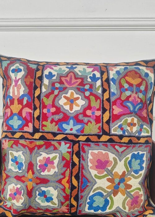 Crimson Mosaic Heritage Kashmiri Cushion Cover