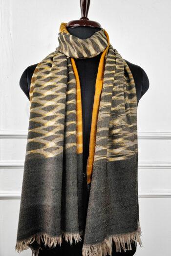 Heritage Pashmina® Saffron Smoke Lattice Kashmiri Ikat Scarf