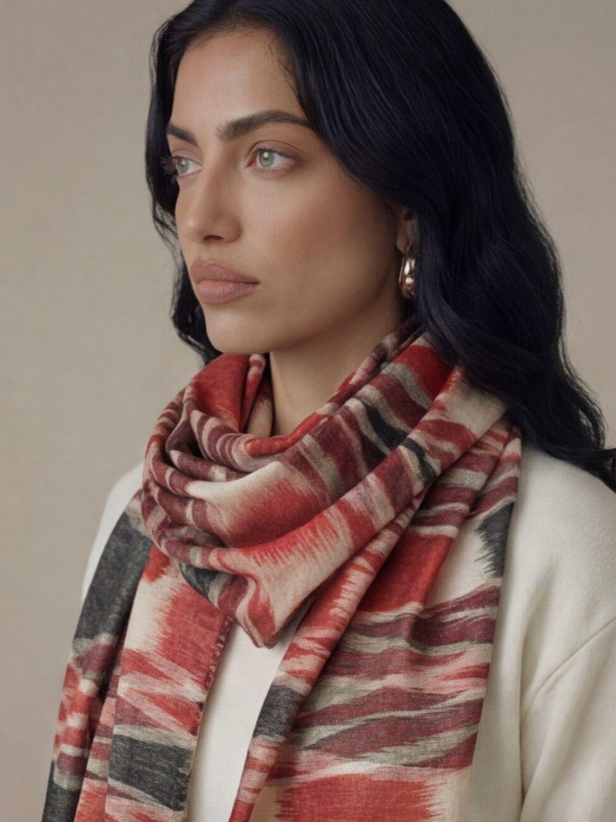 11-700x933 Heritage Pashmina® Rosewood Blush Kashmiri Ikat Scarf - Image 3