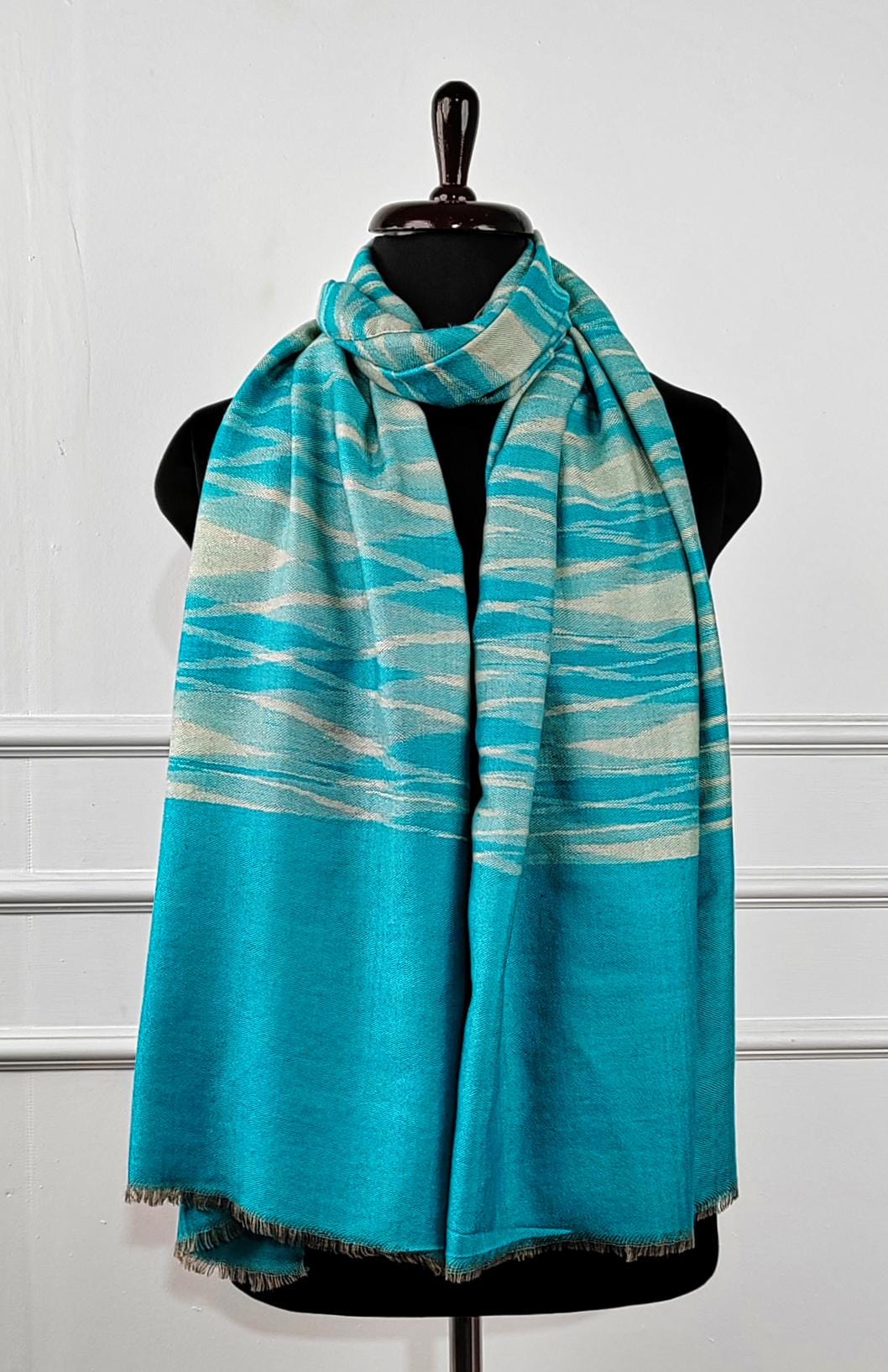 11a-600x927 Heritage Pashmina® Azure Drift Kashmiri Ikat Scarf