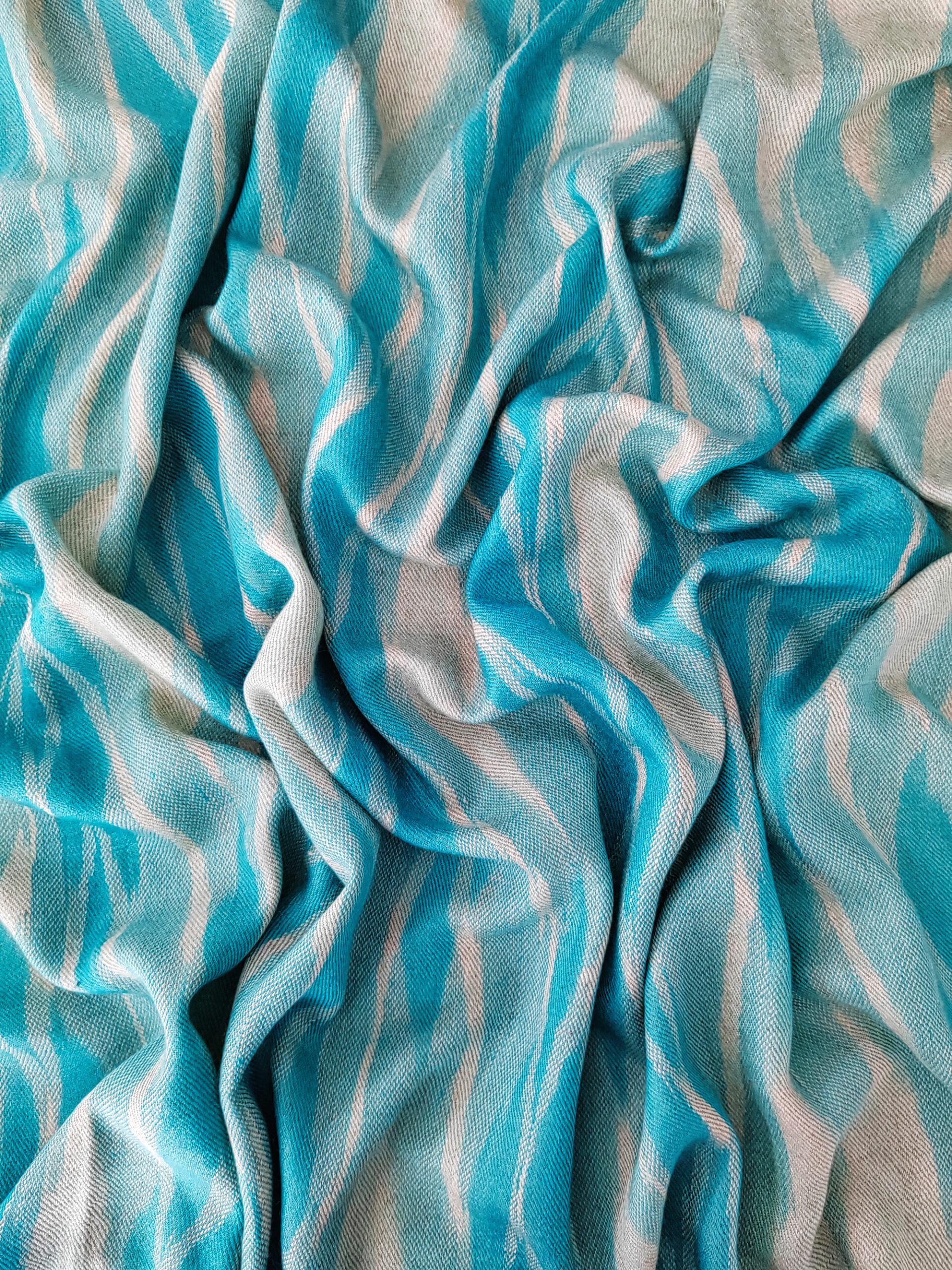 11c-600x800 Heritage Pashmina® Azure Drift Kashmiri Ikat Scarf - Image 3