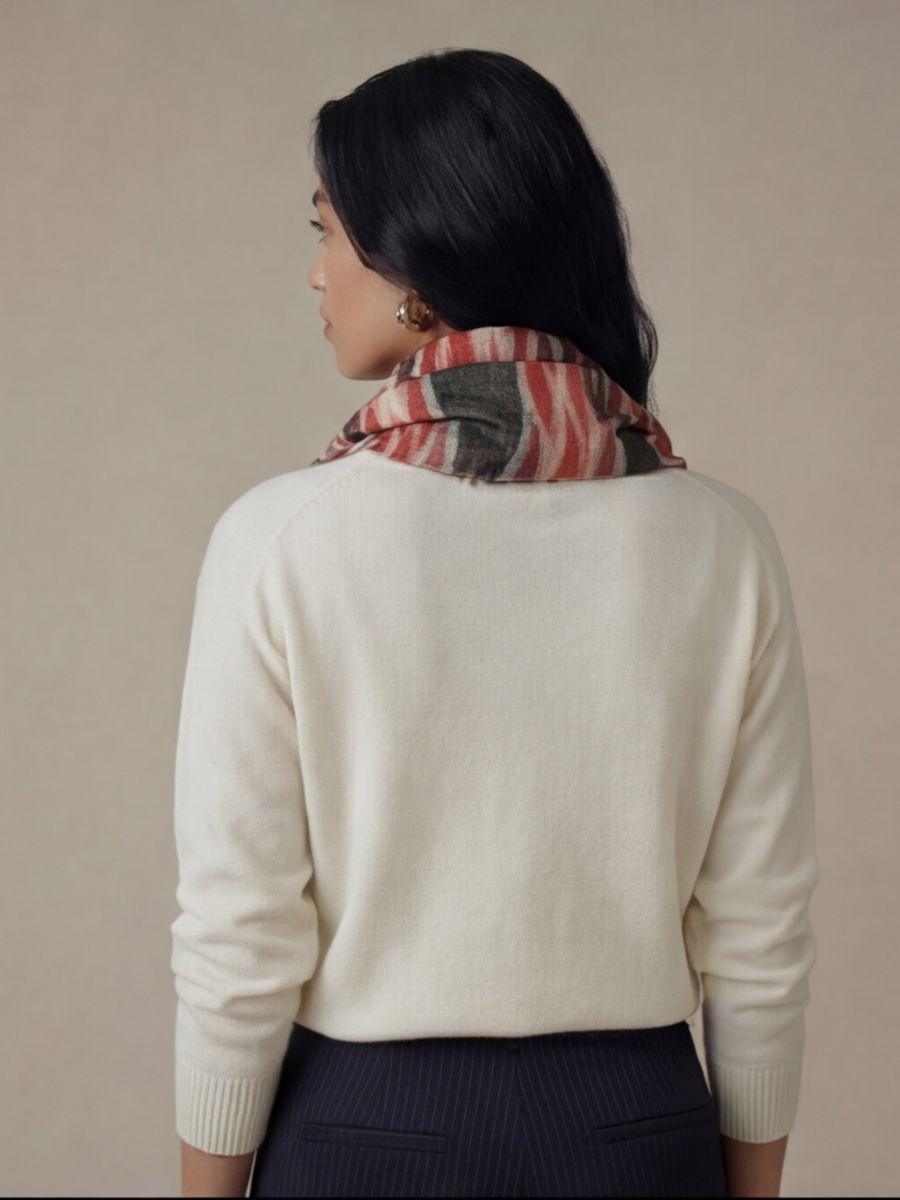 12-700x933 Heritage Pashmina® Rosewood Blush Kashmiri Ikat Scarf - Image 4