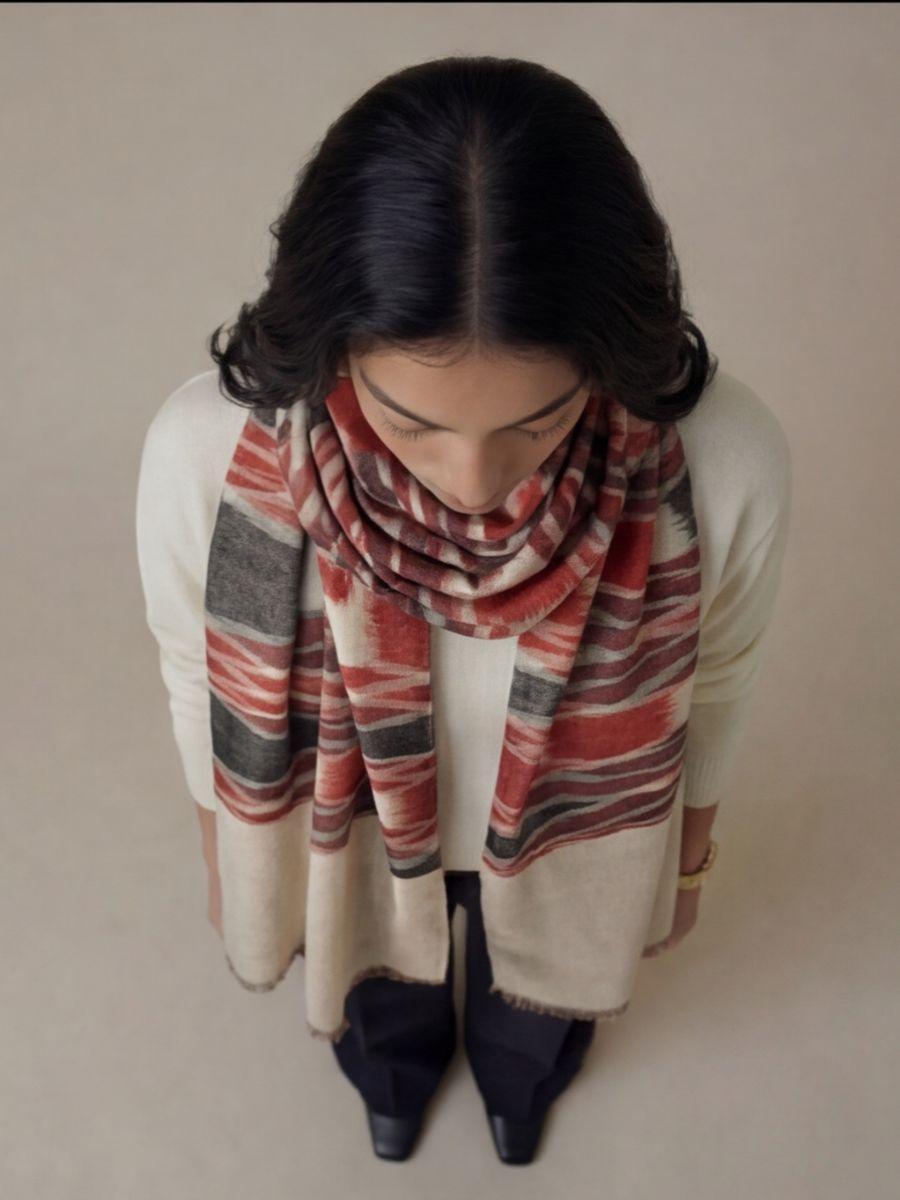 Heritage Pashmina® Rosewood Blush Kashmiri Ikat Scarf