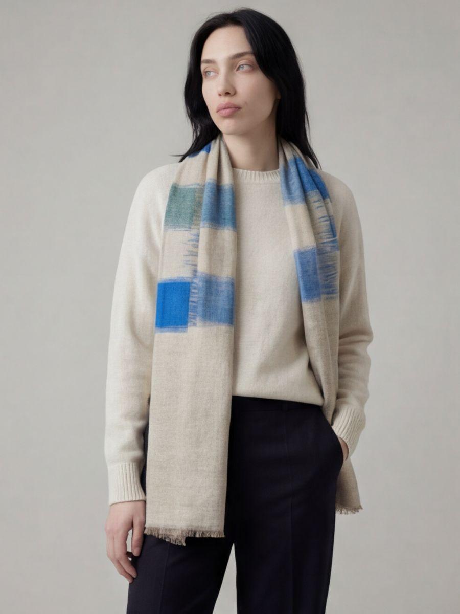 14-700x933 Heritage Pashmina® Coastal Mist Kashmiri Ikat Scarf