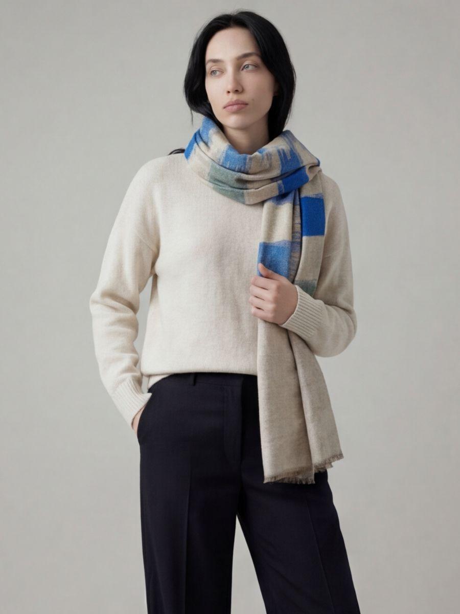 15-700x933 Heritage Pashmina® Coastal Mist Kashmiri Ikat Scarf - Image 5