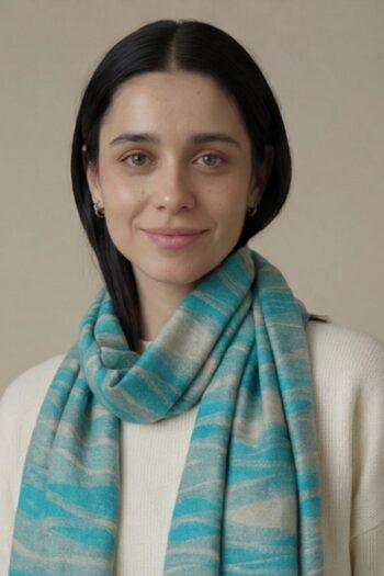 19-350x525 Heritage Pashmina® Azure Drift Kashmiri Ikat Scarf