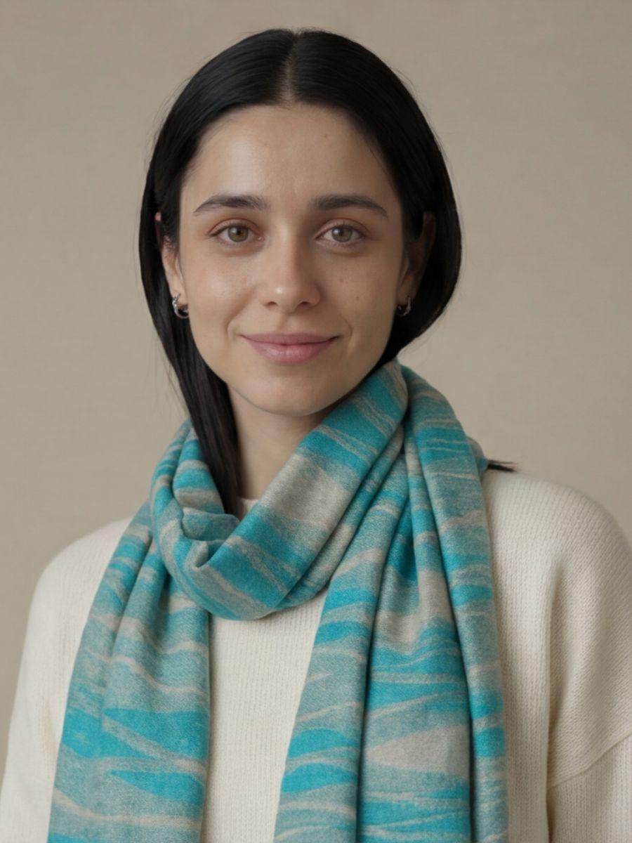 19-700x933 Heritage Pashmina® Azure Drift Kashmiri Ikat Scarf