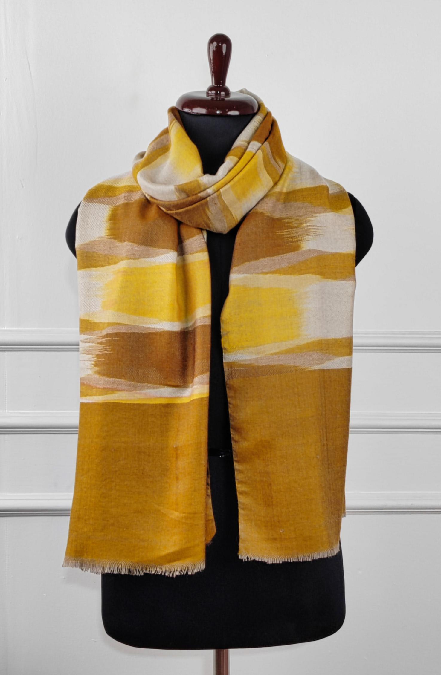 1a-600x919 Heritage Pashmina® Saffron Mist Kashmiri Ikat Scarf