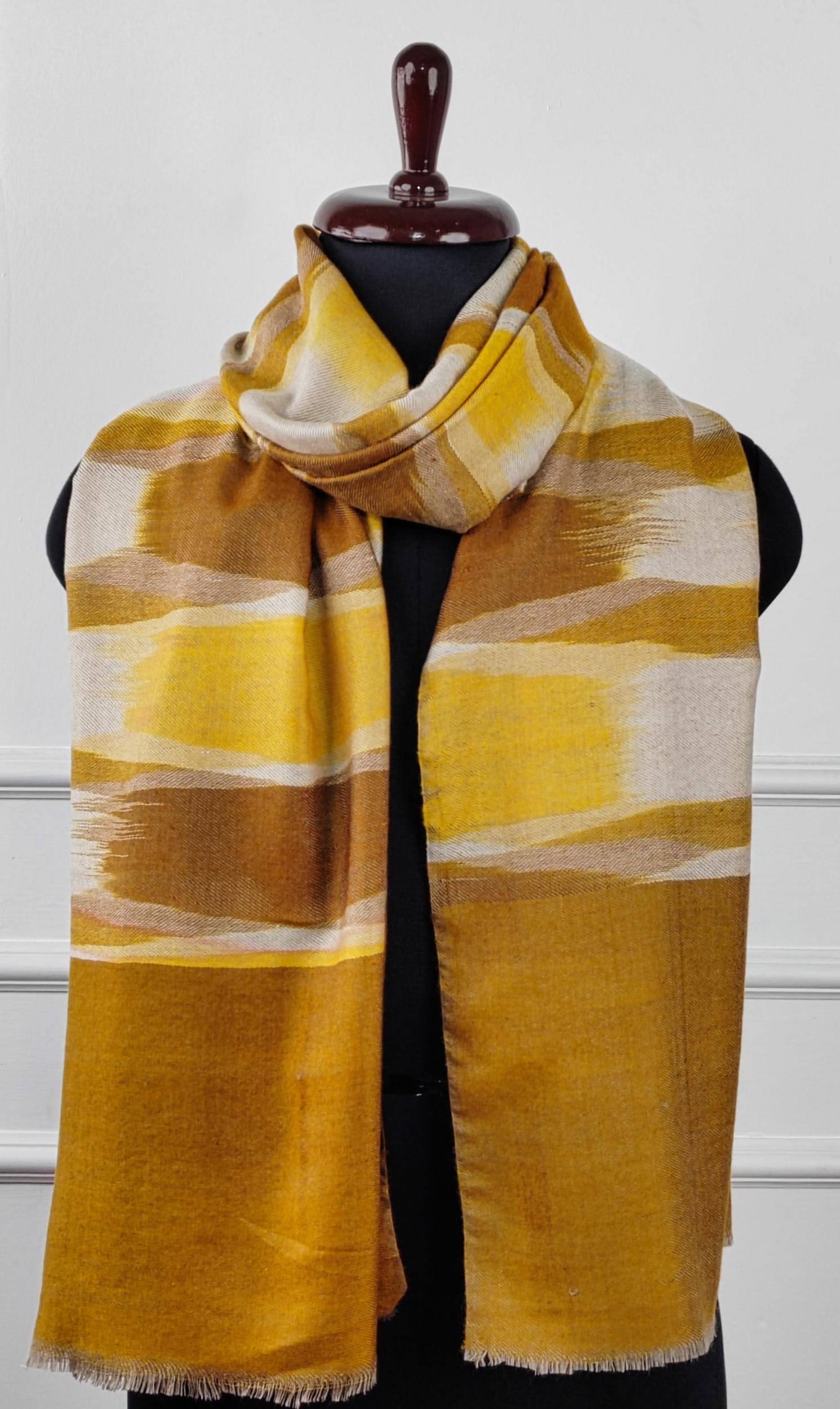 1b-600x1006 Heritage Pashmina® Saffron Mist Kashmiri Ikat Scarf - Image 2