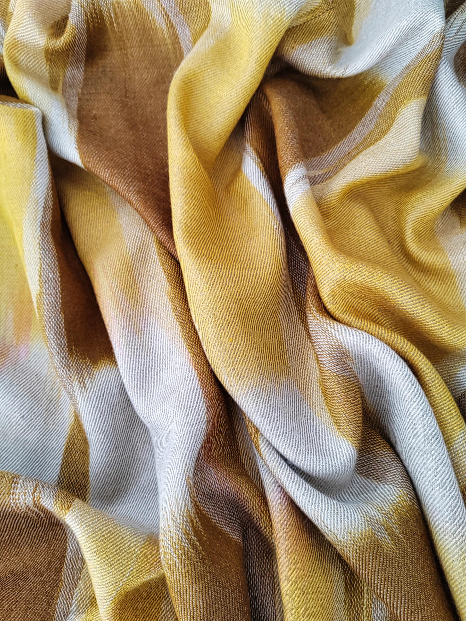 1c-600x800 Heritage Pashmina® Saffron Mist Kashmiri Ikat Scarf - Image 3