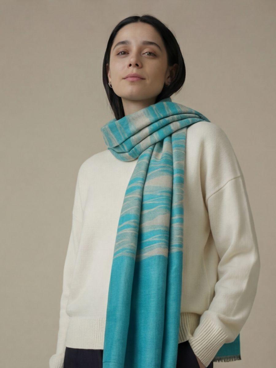 21-700x933 Heritage Pashmina® Azure Drift Kashmiri Ikat Scarf - Image 2