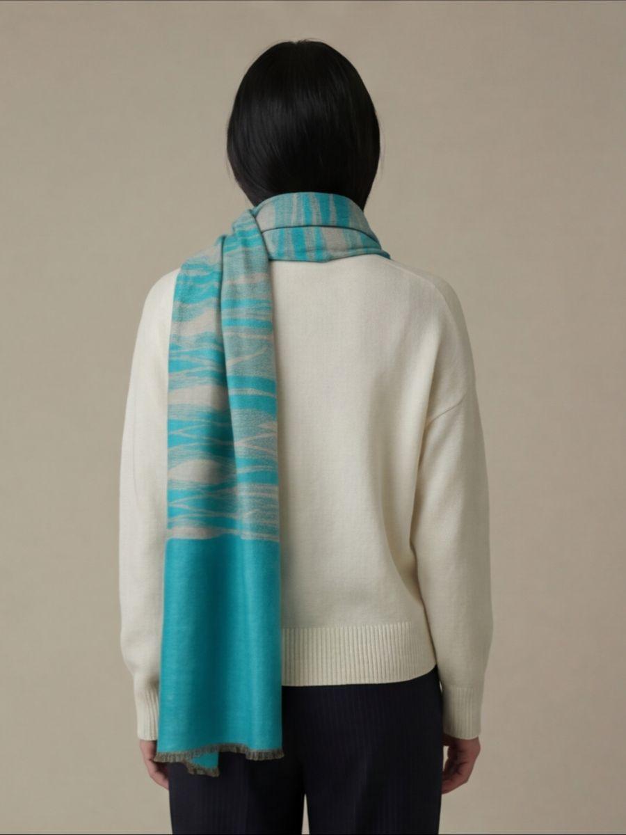 25-700x933 Heritage Pashmina® Azure Drift Kashmiri Ikat Scarf - Image 5